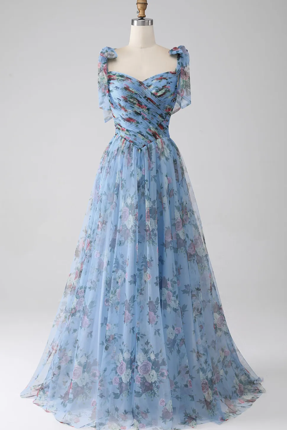 A-Line Lavanda estampado correias ajustáveis vestido longo baile de formatura