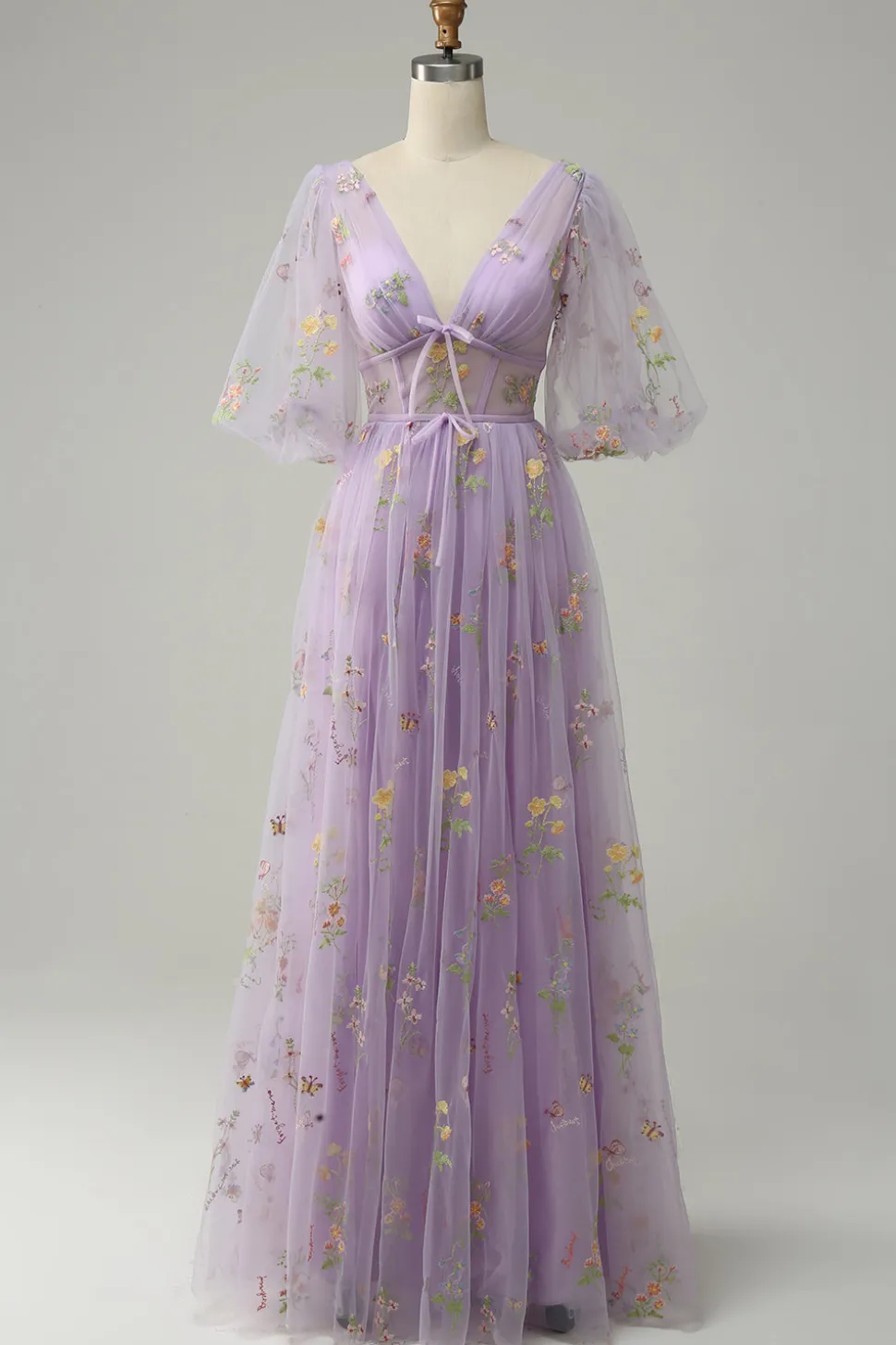A-Line Lavanda Vestido de Cerimónia Mangas Curtas