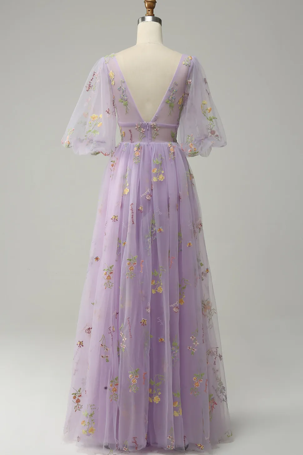 A-Line Lavanda Vestido de Cerimónia Mangas Curtas