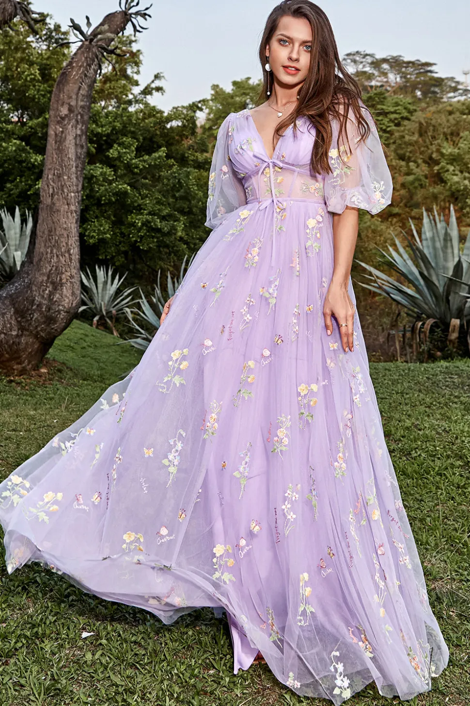 A-Line Lavanda Vestido de Cerimónia Mangas Curtas
