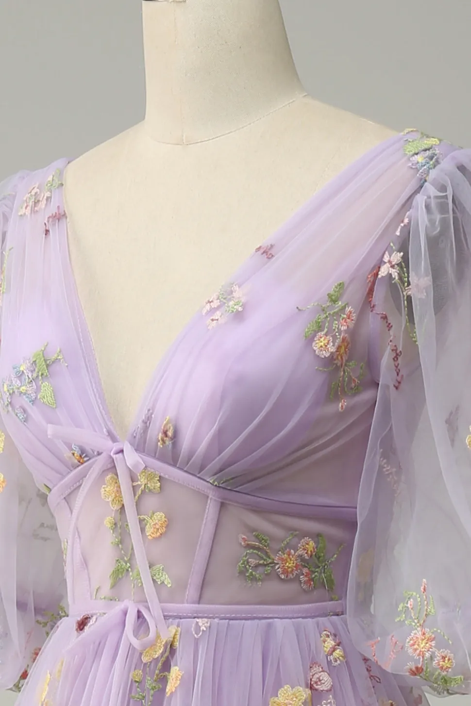 A-Line Lavanda Vestido de Cerimónia Mangas Curtas