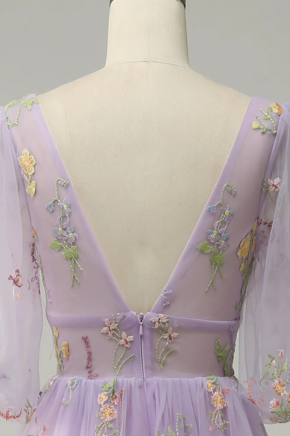 A-Line Lavanda Vestido de Cerimónia Mangas Curtas