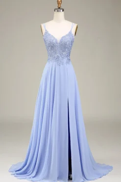 A-Line Lavanda Vestido Longo Baile com Apliques
