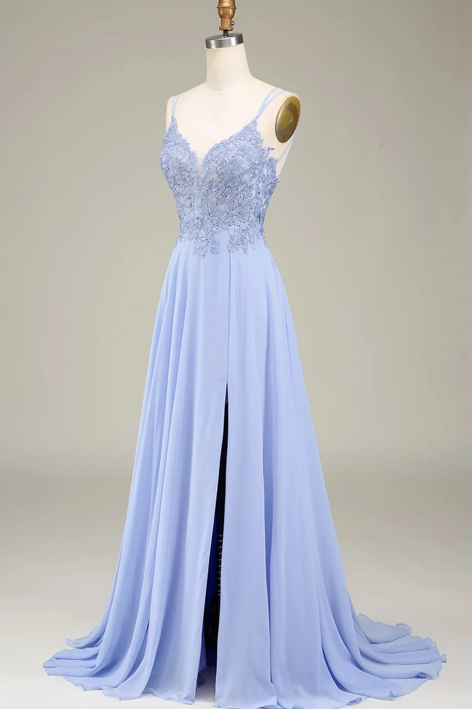 A-Line Lavanda Vestido Longo Baile com Apliques