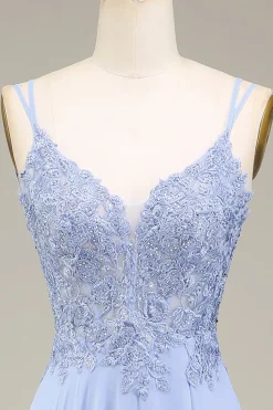 A-Line Lavanda Vestido Longo Baile com Apliques