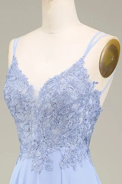 A-Line Lavanda Vestido Longo Baile com Apliques