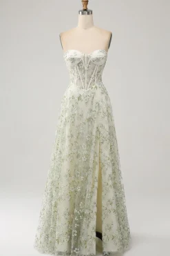 A-Line Light Green Corset Prom Dress com Bordado