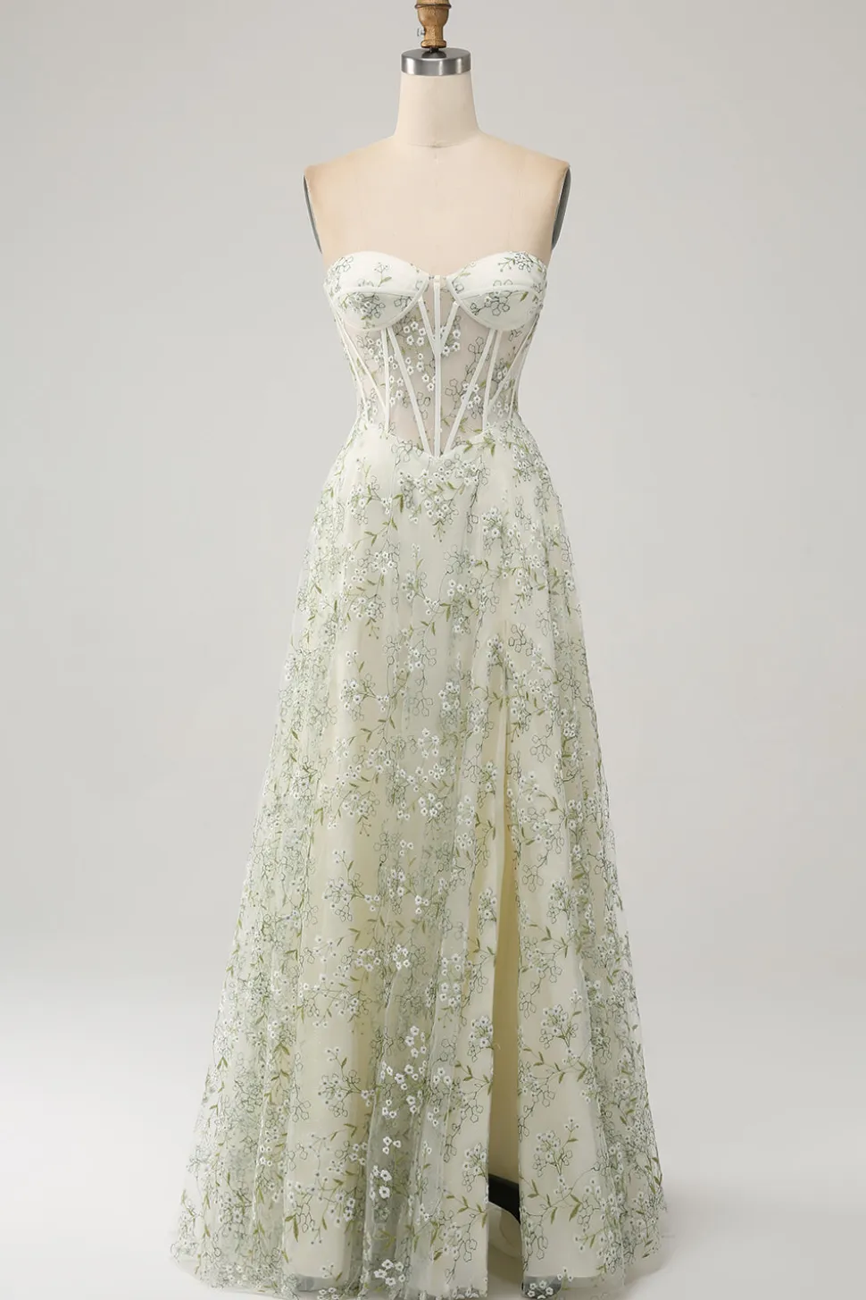 A-Line Light Green Corset Prom Dress com Bordado