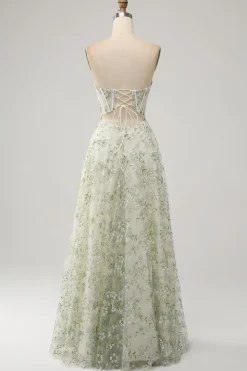 A-Line Light Green Corset Prom Dress com Bordado
