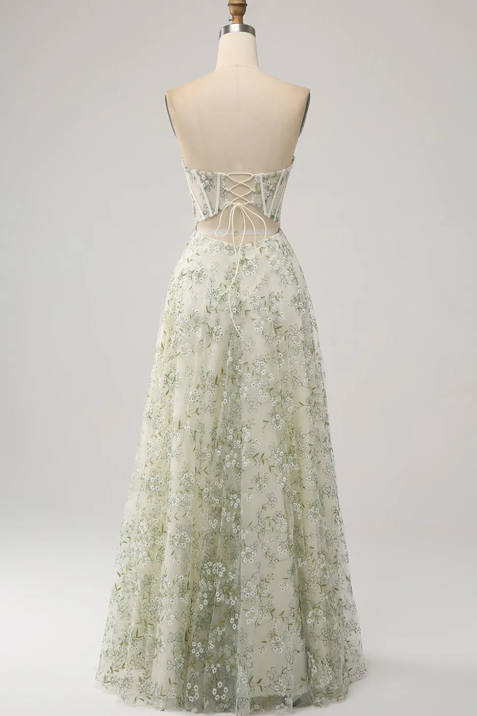 A-Line Light Green Corset Prom Dress com Bordado