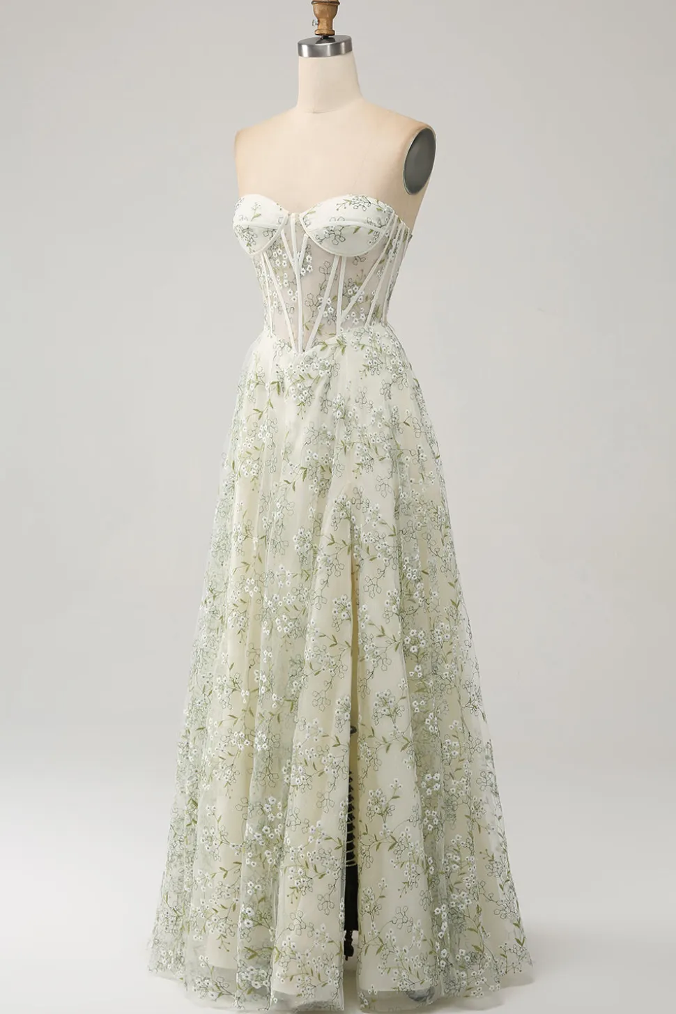 A-Line Light Green Corset Prom Dress com Bordado