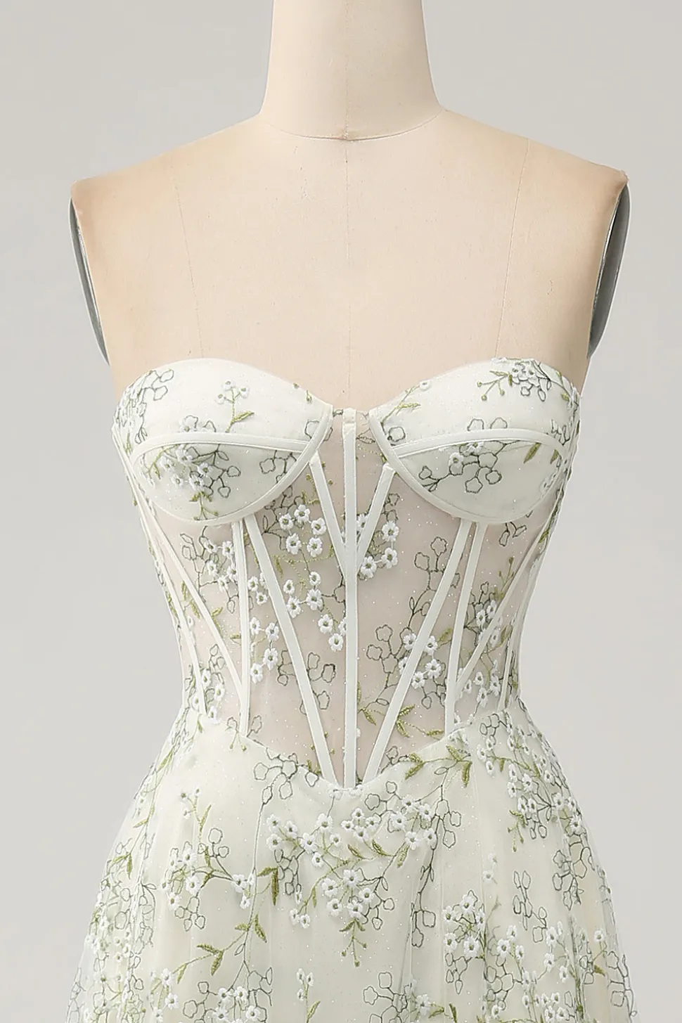 A-Line Light Green Corset Prom Dress com Bordado