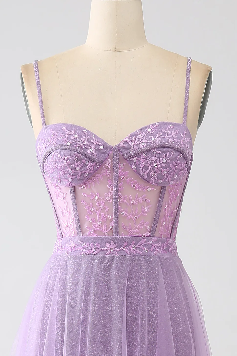 A-Line Lilac Esparguete Correias Longo Corset Prom Dress
