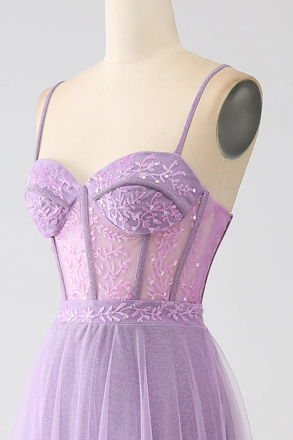 A-Line Lilac Esparguete Correias Longo Corset Prom Dress
