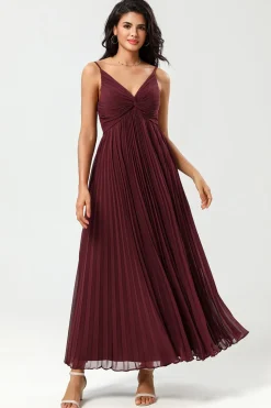 A-Line Mangas Burgundy vestido de dama de honra
