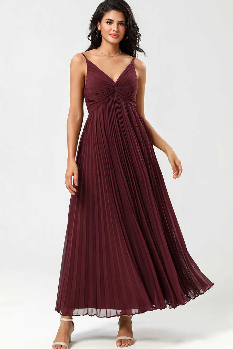 A-Line Mangas Burgundy vestido de dama de honra
