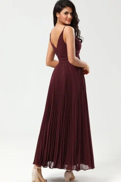 A-Line Mangas Burgundy vestido de dama de honra