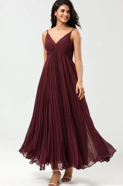 A-Line Mangas Burgundy vestido de dama de honra
