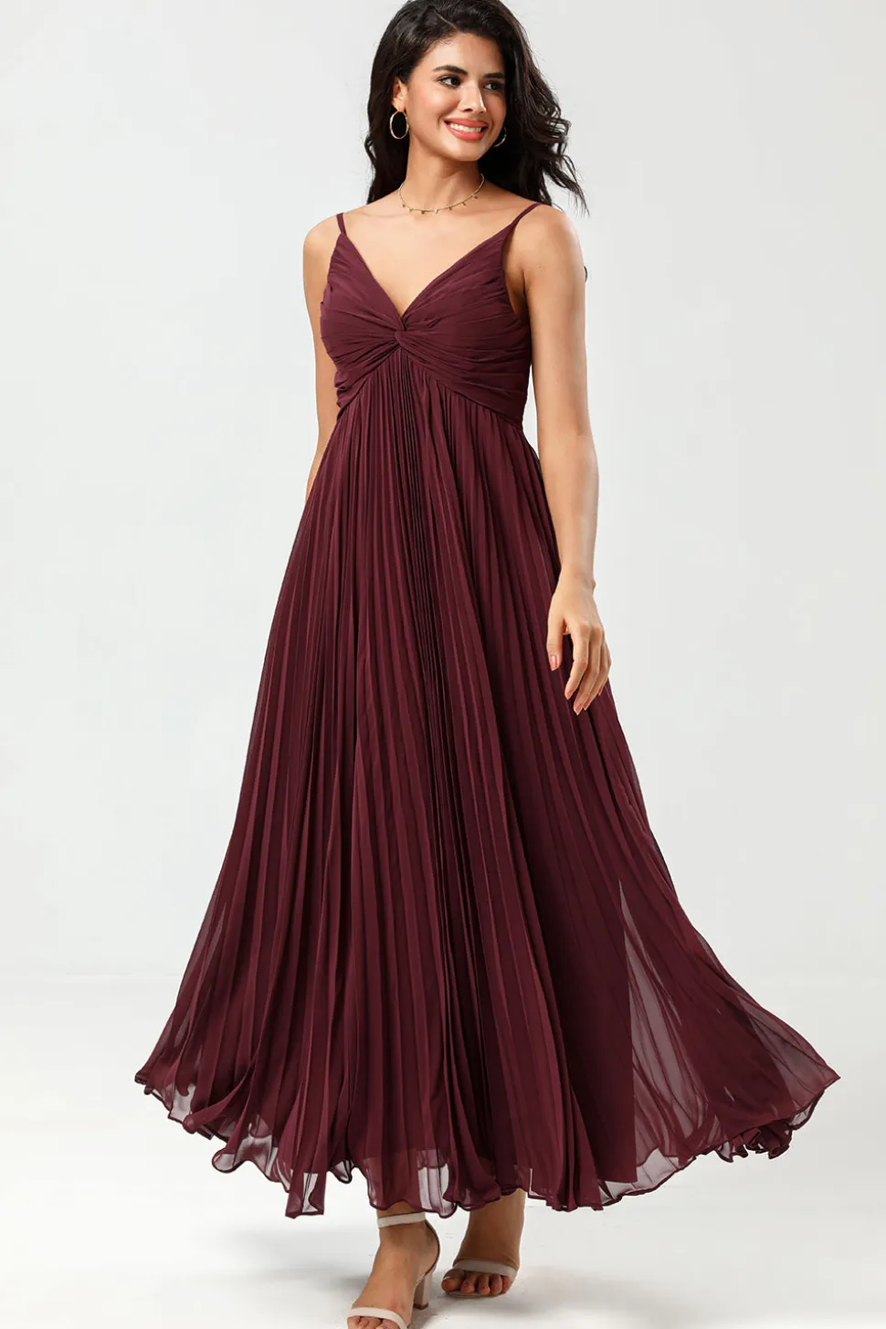 A-Line Mangas Burgundy vestido de dama de honra