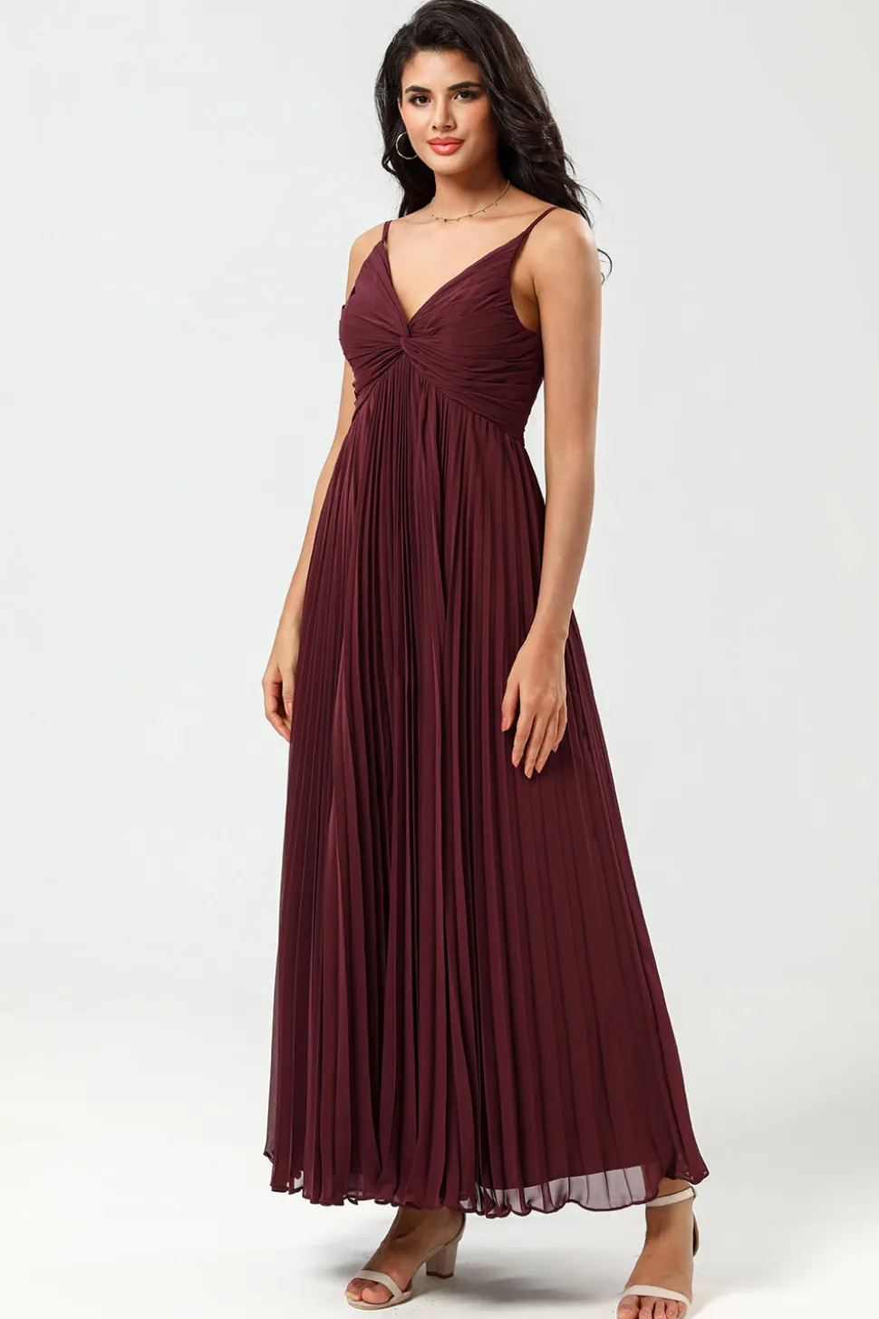 A-Line Mangas Burgundy vestido de dama de honra