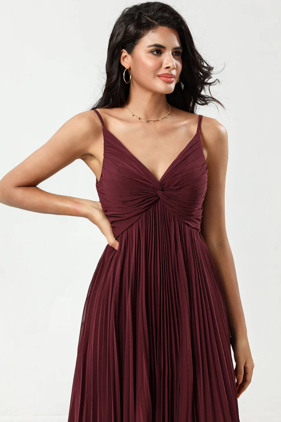 A-Line Mangas Burgundy vestido de dama de honra