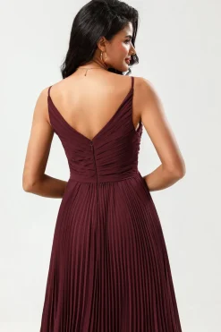 A-Line Mangas Burgundy vestido de dama de honra