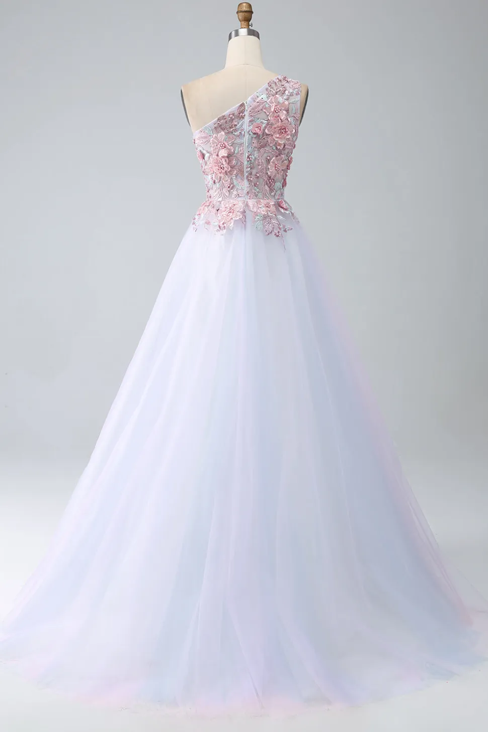A-Line One Shoulder Pink Prom Dress com Apliques
