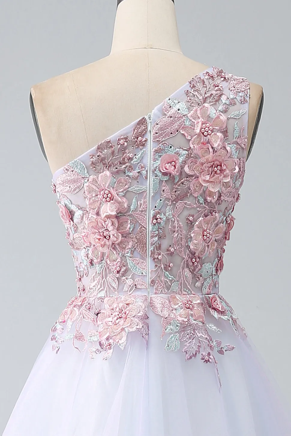 A-Line One Shoulder Pink Prom Dress com Apliques