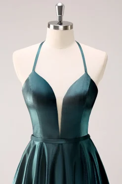 A-Line Peacock Blue Halter Vestido Curto Homecoming com Renda para Trás