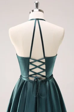 A-Line Peacock Blue Halter Vestido Curto Homecoming com Renda para Trás