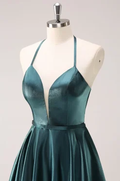 A-Line Peacock Blue Halter Vestido Curto Homecoming com Renda para Trás