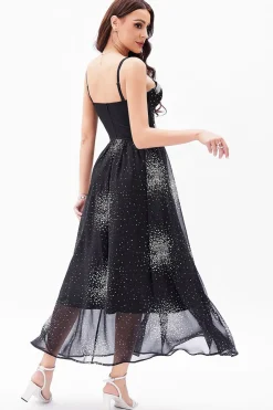 A-Line Preto Esparguete Correias Chiffon Corset Vestido de Festa