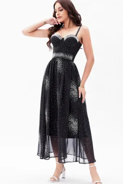 A-Line Preto Esparguete Correias Chiffon Corset Vestido de Festa