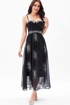 A-Line Preto Esparguete Correias Chiffon Corset Vestido de Festa