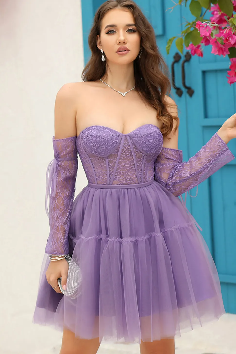 A-Line Preto Mangas Compridos Vestido de Cocktail