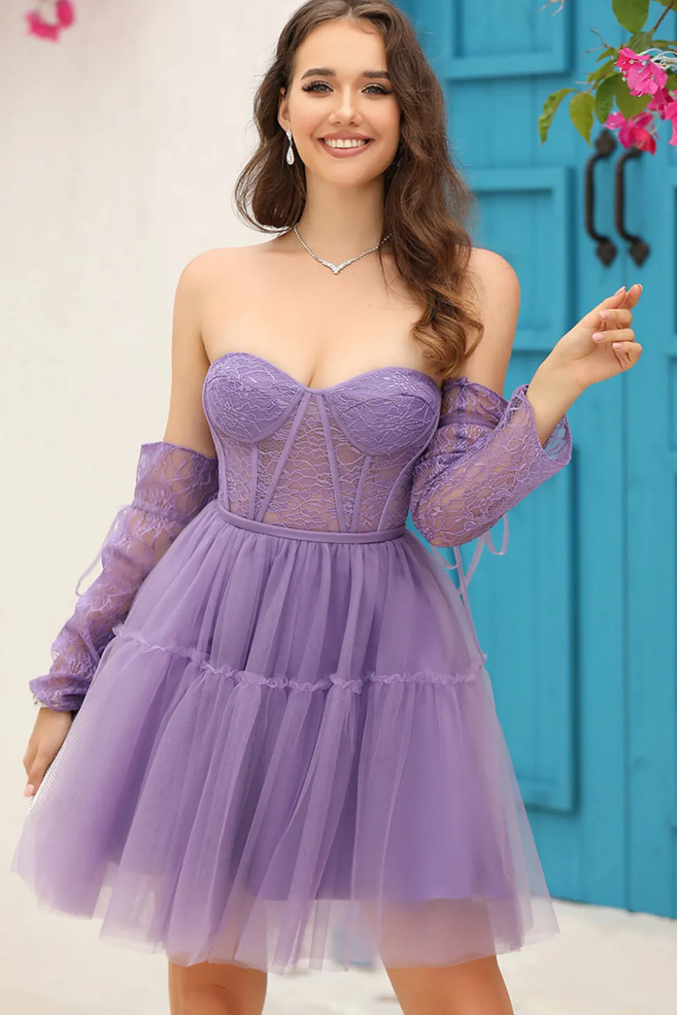 A-Line Preto Mangas Compridos Vestido de Cocktail