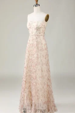 A-Line Querida Champanhe Flor Vestido de Dama de Honor