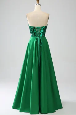 A-Line Querida Espartilho Verde Escuro Vestido de Baile de Formatura