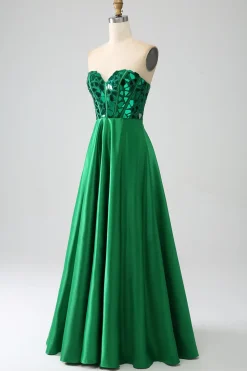 A-Line Querida Espartilho Verde Escuro Vestido de Baile de Formatura