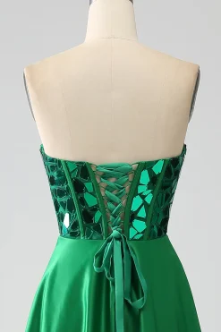 A-Line Querida Espartilho Verde Escuro Vestido de Baile de Formatura