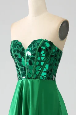 A-Line Querida Espartilho Verde Escuro Vestido de Baile de Formatura