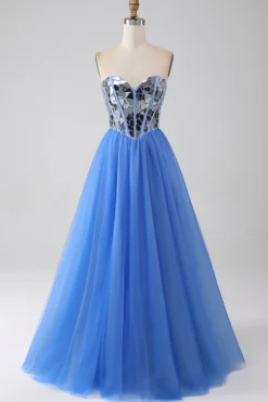 A-Line Querida Espelho Royal Blue Prom Dress