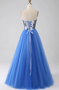 A-Line Querida Espelho Royal Blue Prom Dress