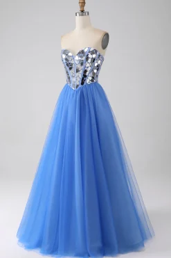 A-Line Querida Espelho Royal Blue Prom Dress