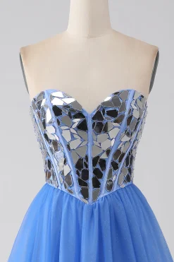 A-Line Querida Espelho Royal Blue Prom Dress