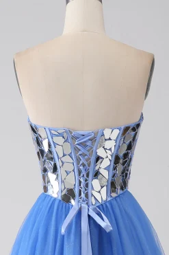 A-Line Querida Espelho Royal Blue Prom Dress
