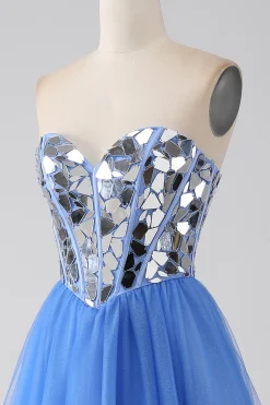 A-Line Querida Espelho Royal Blue Prom Dress