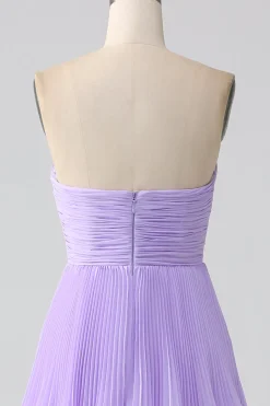 A-Line Querida Lilás Tiered Chiffon Vestido Longo Madrinha com Pregas