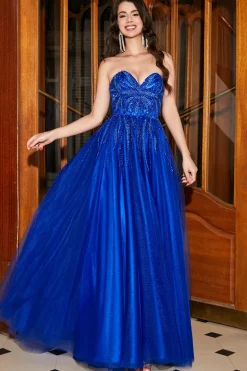 A-Line Querida Royal Blue Prom Dress com Missangas