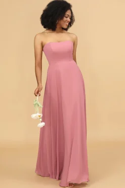 A-Line Rosa Vestido de Dama de Honra